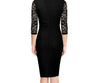 Three Quarter Sleeve Lace Panel Ruched Bodycon Dress