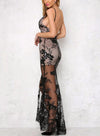 Deep V Sequined Sexy Strap Evening Dress