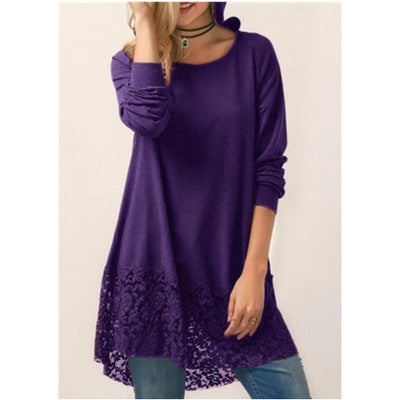 Hooded Bottoming Long-Sleeved Lace Stitching T-Shirt