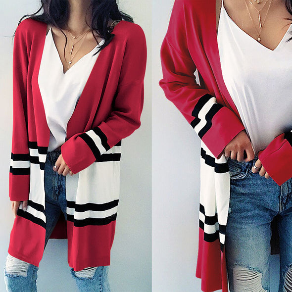 Contrast Long Sleeve Knit Cardigan