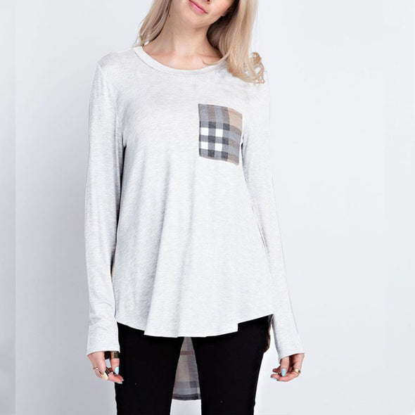 Long sleeve round neck stitching T-shirt