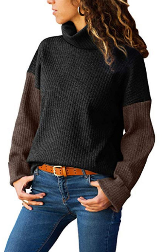 High Neck Patchwork Sweaters