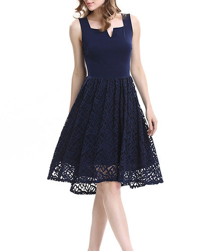 Lace Stitching Solid Color Dress