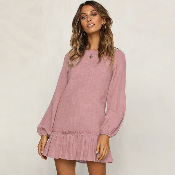 New Casual Pleated Loose Long Sleeve Dress