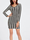 Black And White Striped Knit Bodycon Dress