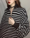 Personality Striped Zipper High Collar Loose Sweatshirt