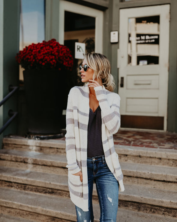 Long Sleeve Striped Cardigan Sweater