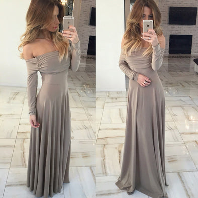 Cutaway Shoulder Long Sleeve Evening Dress