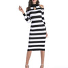 Slim Short-Sleeved Striped Long-Sleeved Knit Dress