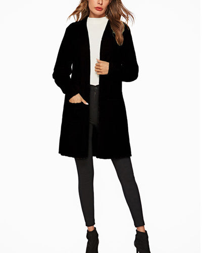 Long Sleeve Pocket Long Woolen Coat