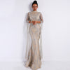 High Collar Long Sleeve Sequins Elegant Evening Dress