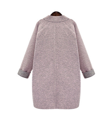 Fashion Solid Stand-Neck Single-breasted Woolen Coat