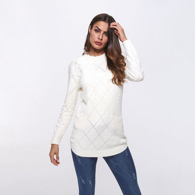 Solid Color Double Pocket Half High Neck Collar Sweaters