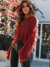 Round-neck Long Sleeves Tasseles Sweater Tops