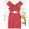 Women's striped one-neck dress bag hip skirt