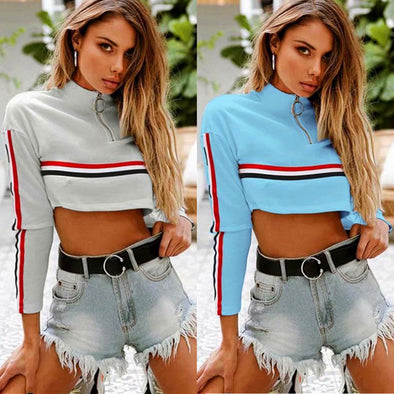 Half-High Collar Stitching Long Sleeve Open-Air Sweatshirt