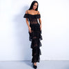 Sexy New Off Shoulder Lace Ruffles Split Maxi Dress