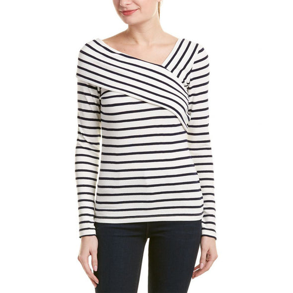 Casual Striped V-Neck Stitching T-Shirt