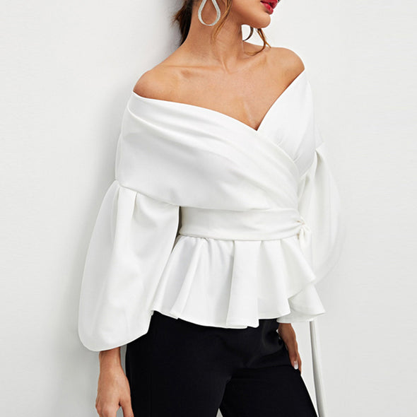 Women's Off-The-Shoulder Lantern Sleeve Shirt