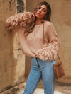 Round-neck Long Sleeves Tasseles Sweater Tops