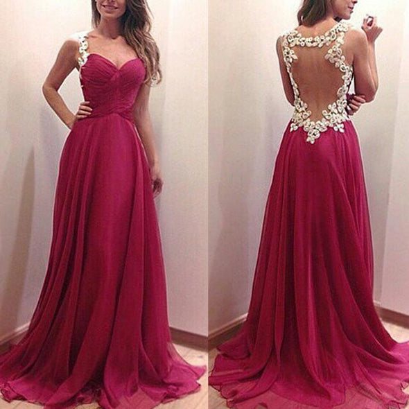 Deep V-Neck Elegant Lace Maxi Evening Dress