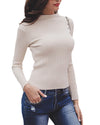 Solid Color Button Pocket Round Neck Long Sleeve Sweater