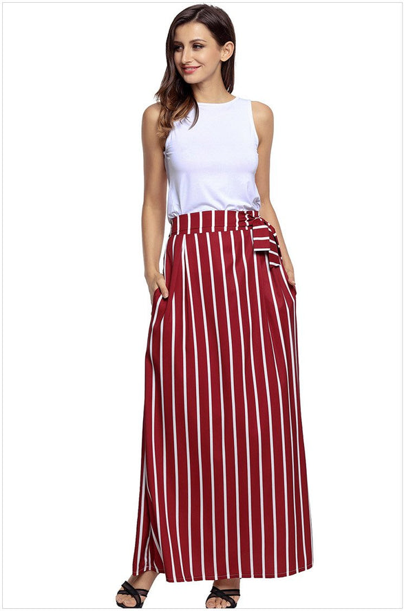 casual Stripe high waist maxi skirts