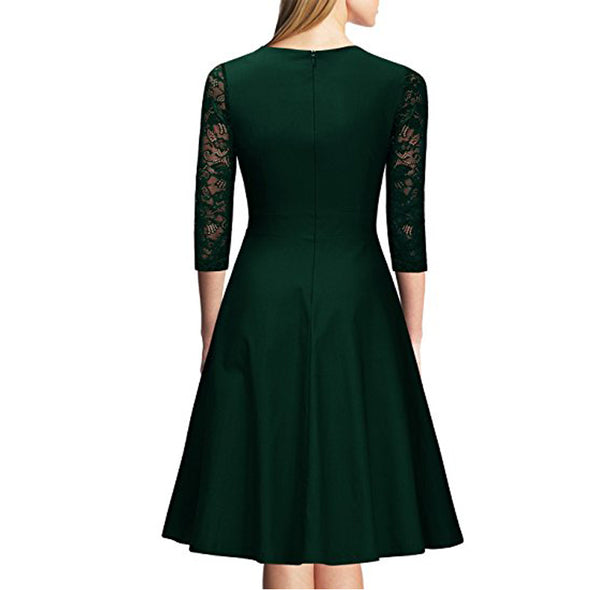 New women's sleeves stitching lace dress