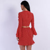 V-neck flared sleeve skirt polka dot waist mini dress