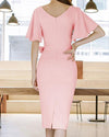 Fashion V-Neck Bandage Ruffle Sleeve Bodycon Dress