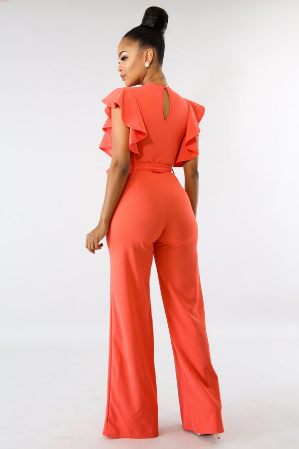 Casual Solid Color Short Sleeve Bell Sleeve Jumpsuits