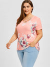 Casual Print Short Sleeve V neck Plus Size Tops