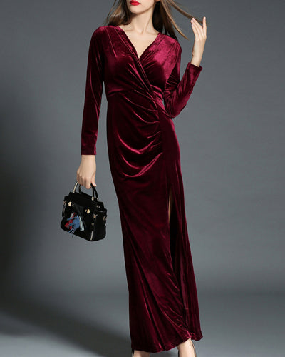 Elegant Split Velvet Evening Dress