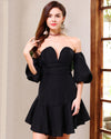 Fashion V-neck Off the Shoulder Lantern Sleeve Dress