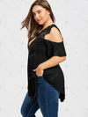 Casual Short Sleeve cold shoulder round neck openwork Plus Size Tops