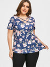 Casual Short Sleeve Print V neck Plus Size Tops