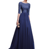 Round Neck Patchwork Plain Evening Dress