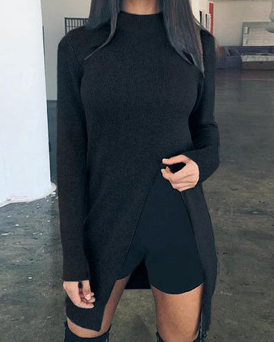 Irregular High Collar Long Sleeve Sweater