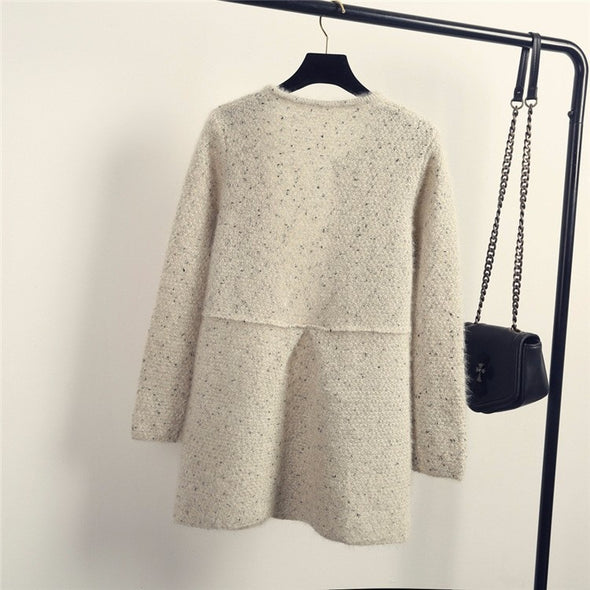 Pure Color Long Sleeve Round Neck Loose Cardigan Outwear