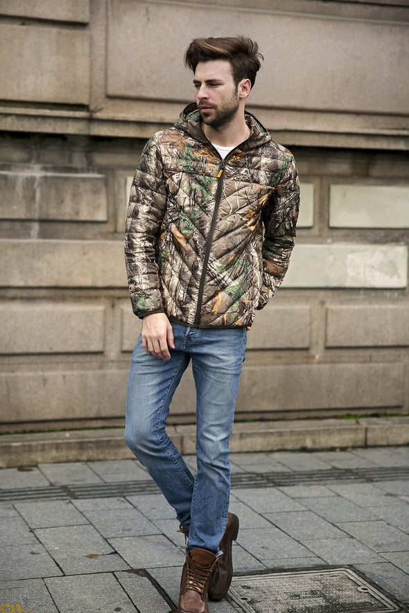 Thin Hooded Camouflage Short Long-Sleeved Down Jacket