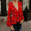 Women's V-neck tie with long sleeves loose shirt