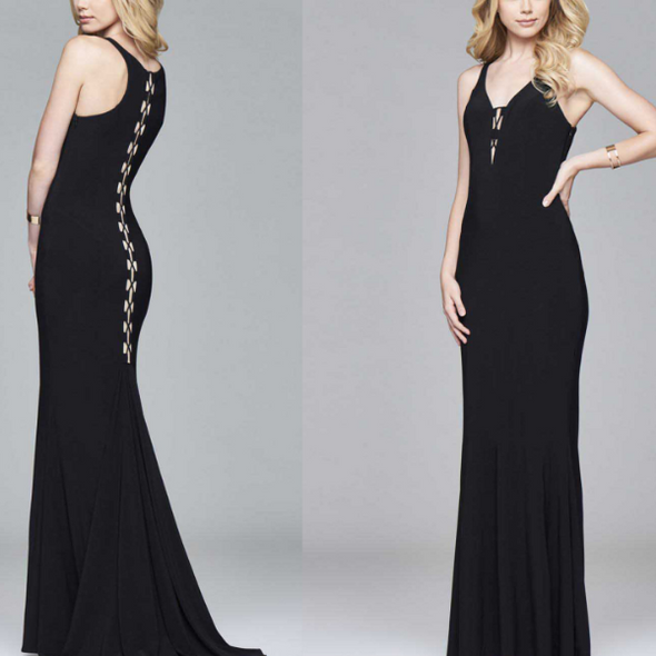 Sexy Openwork Bandage V neck Sleeveless  Evening Dresses