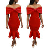 Women's Ruffled Solid Color Evening Dress