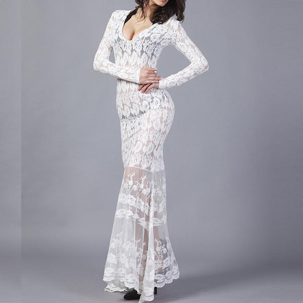 V-Neck Lace Sexy Evening Party Dress