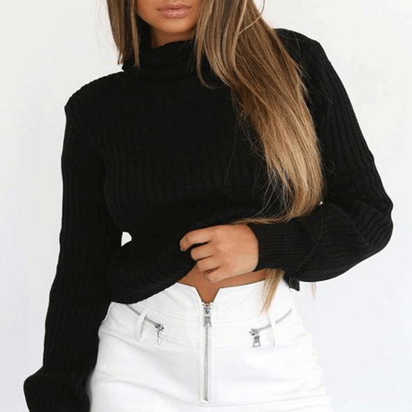 Solid Color High Collar Long Sleeve Slim Casual Sweater