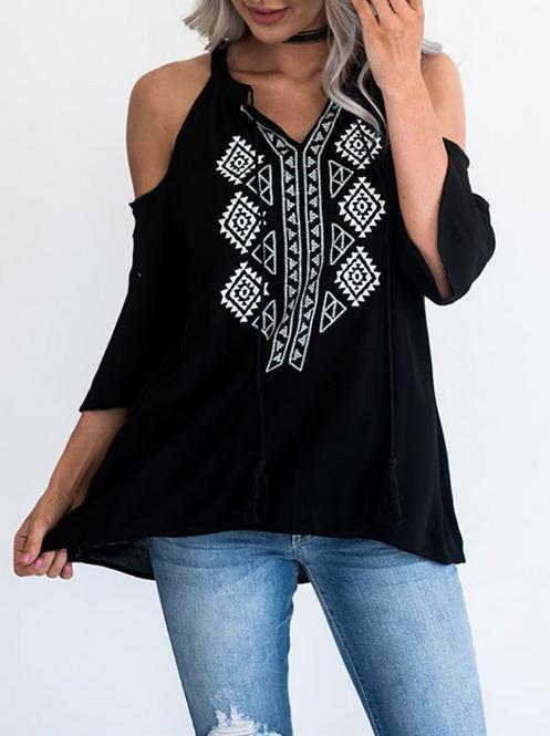 Fashion Off Shoulder Halter Black Shirt