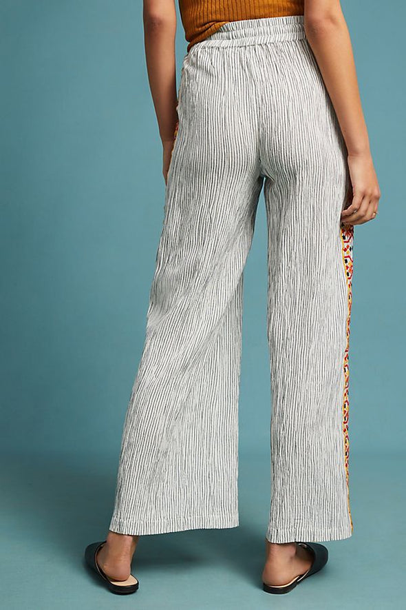 New Ribbon embossed elastic waist wide leg pants