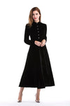 New solid color O-neck long sleeve waist A-line dress