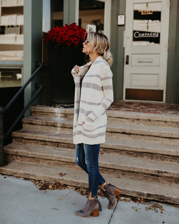 Long Sleeve Striped Cardigan Sweater