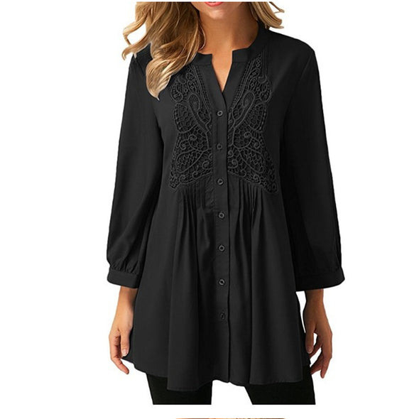 Lace Long Sleeved Solid Color Shirt